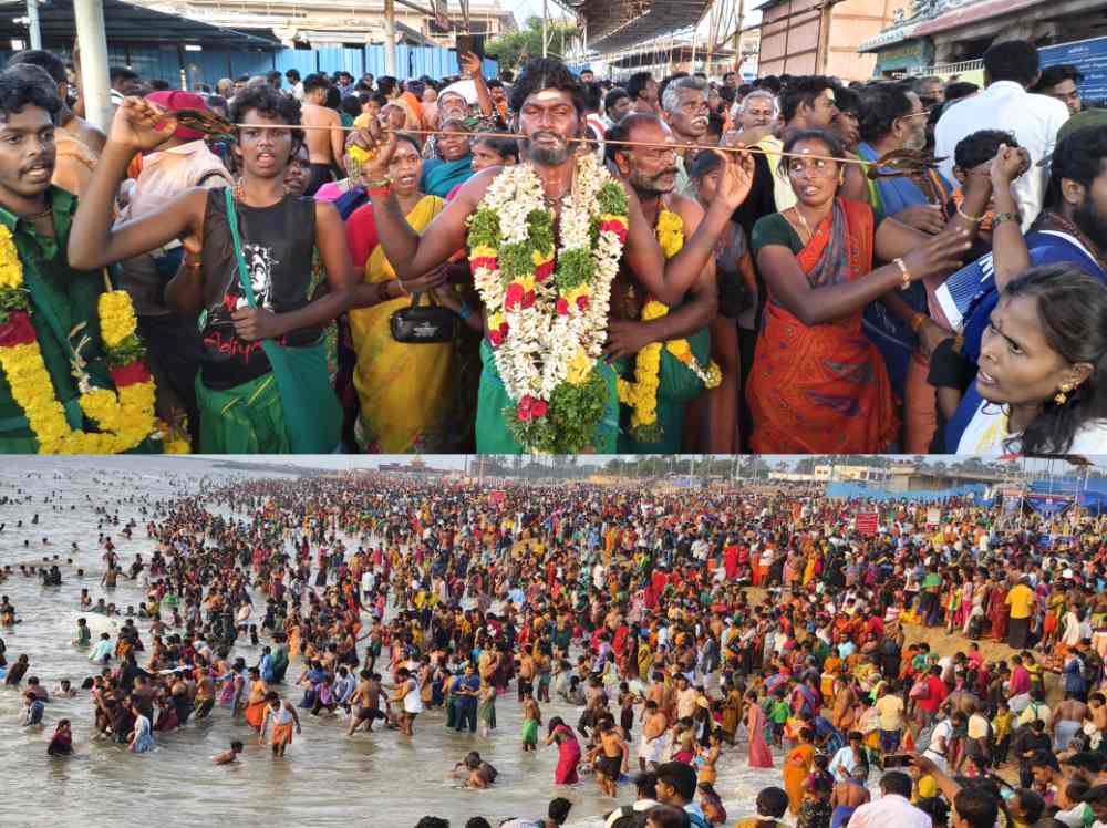 வருடத்தின் முதல் ஞாயிற்றுக்கிழமை விடுமுறை நாளான இன்று திருச்செந்தூர் முருகன் கோவிலில் குவிந்த பக்தர்கள் -பல மணி நேரத்திற்கும் மேலாக காத்திருந்து பக்தர்கள் தரிசனம்